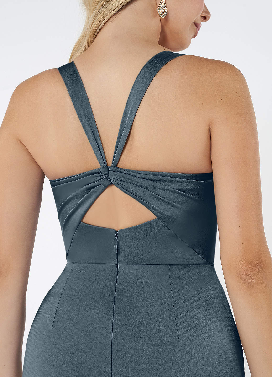 Mero Mermaid Square-Neck Stretch Satin Bridesmaid Dress in Twilight