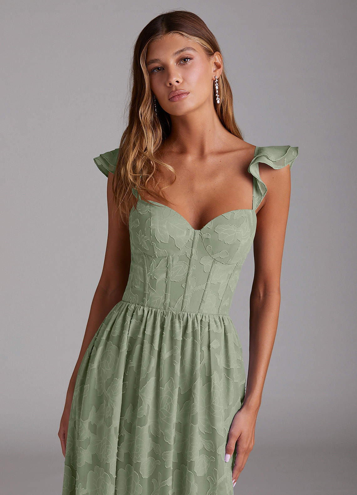 Denisse A-Line Sweetheart Floral Burnout Wedding Guest Dress in Pistachio