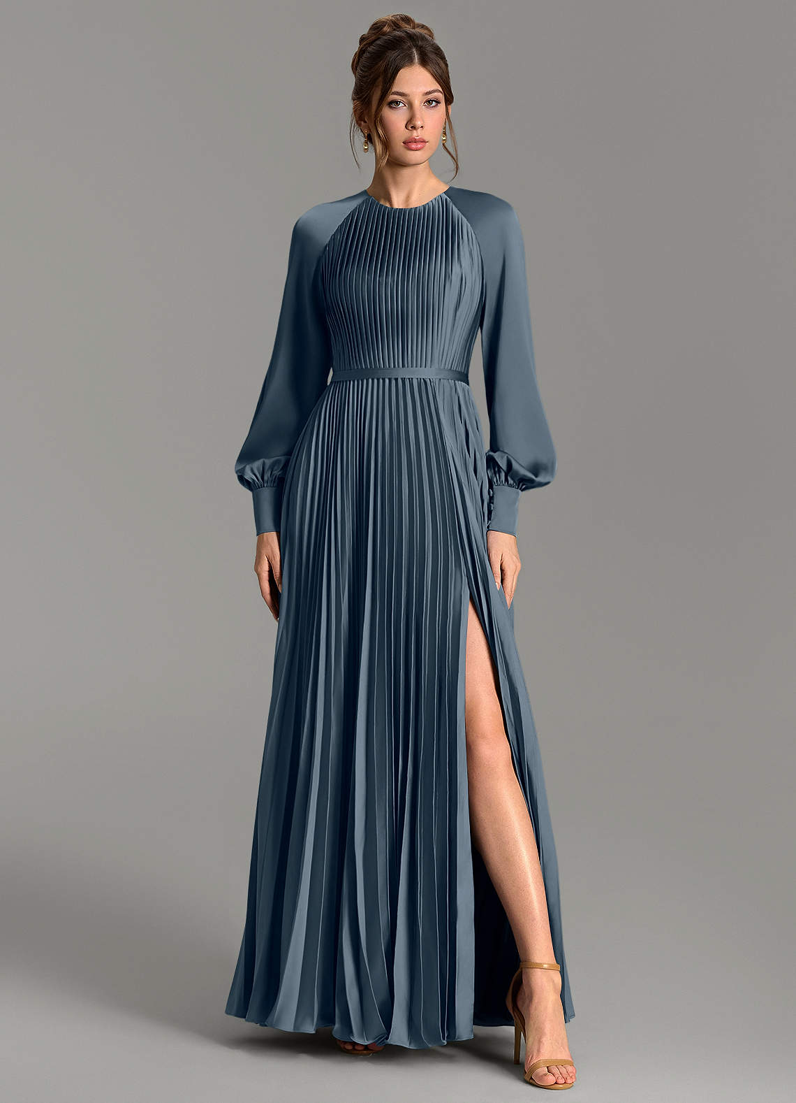 Grayson A-Line Scoop-Neck Stretch Satin Bridesmaid Dress in Twilight