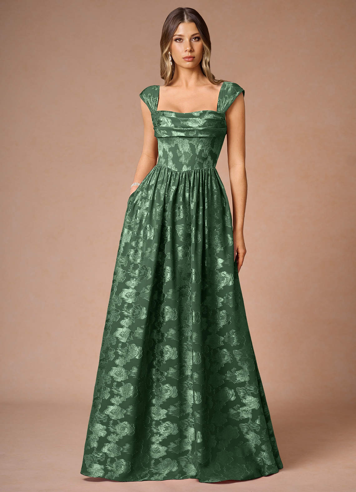 Hazel A-Line Cowl-Neck Fil Coupé Wedding Guest Dress in Eucalyptus
