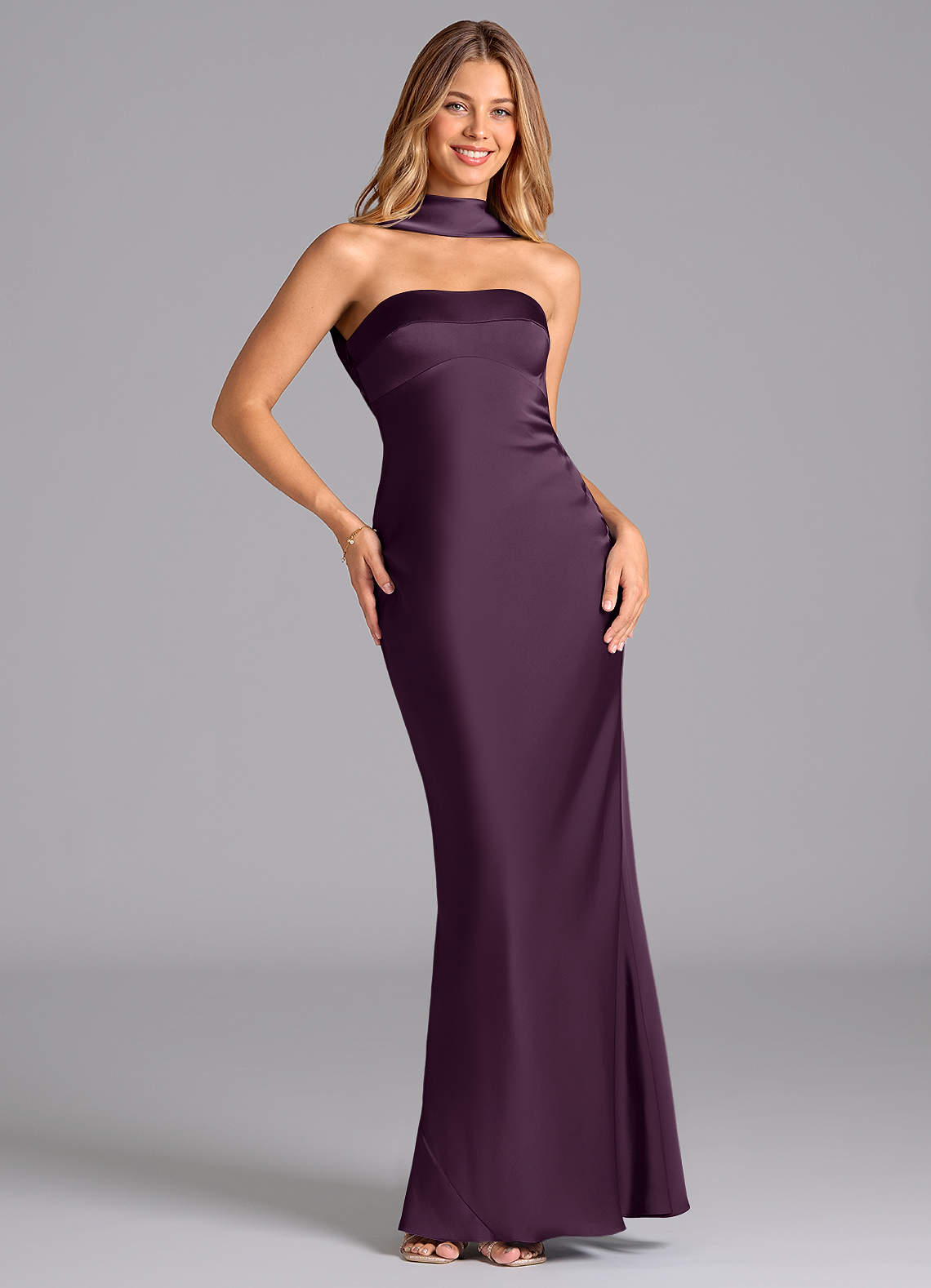 Lusinda Mermaid Strapless Stretch Satin Bridesmaid Dress in Plum