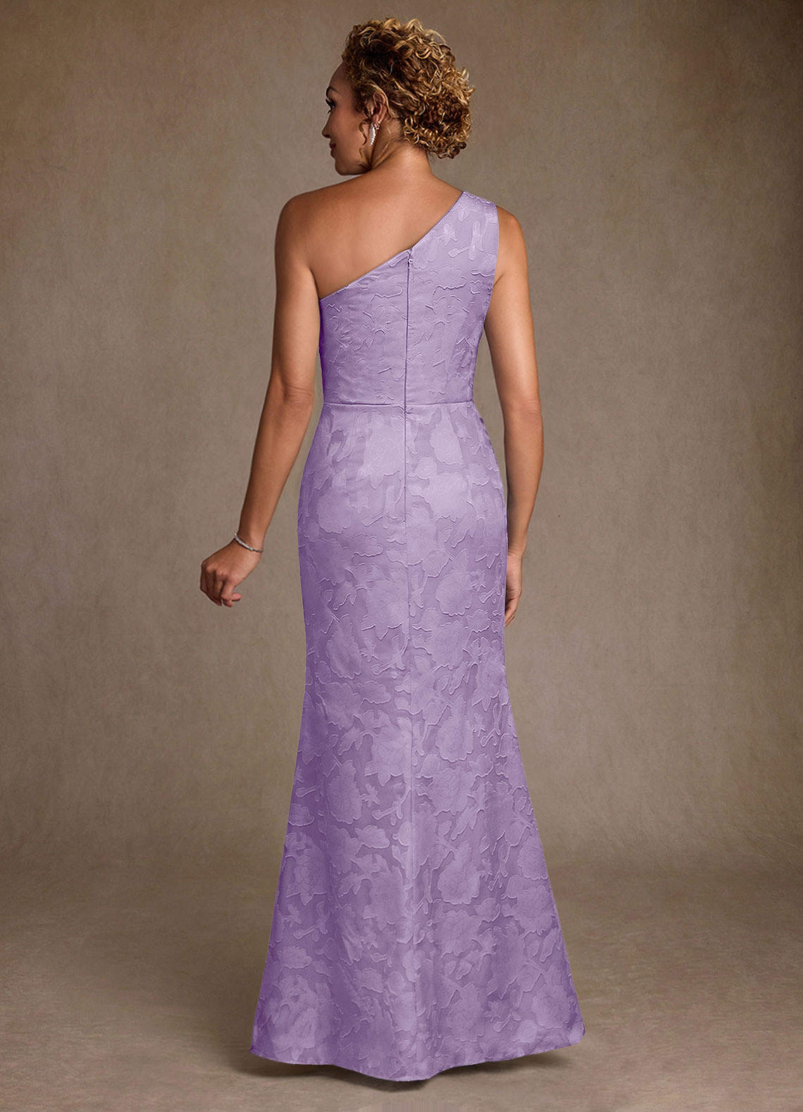 Joylin Trumpet One-Shoulder Floral Burnout Mother of the Bride Dress in Lilac