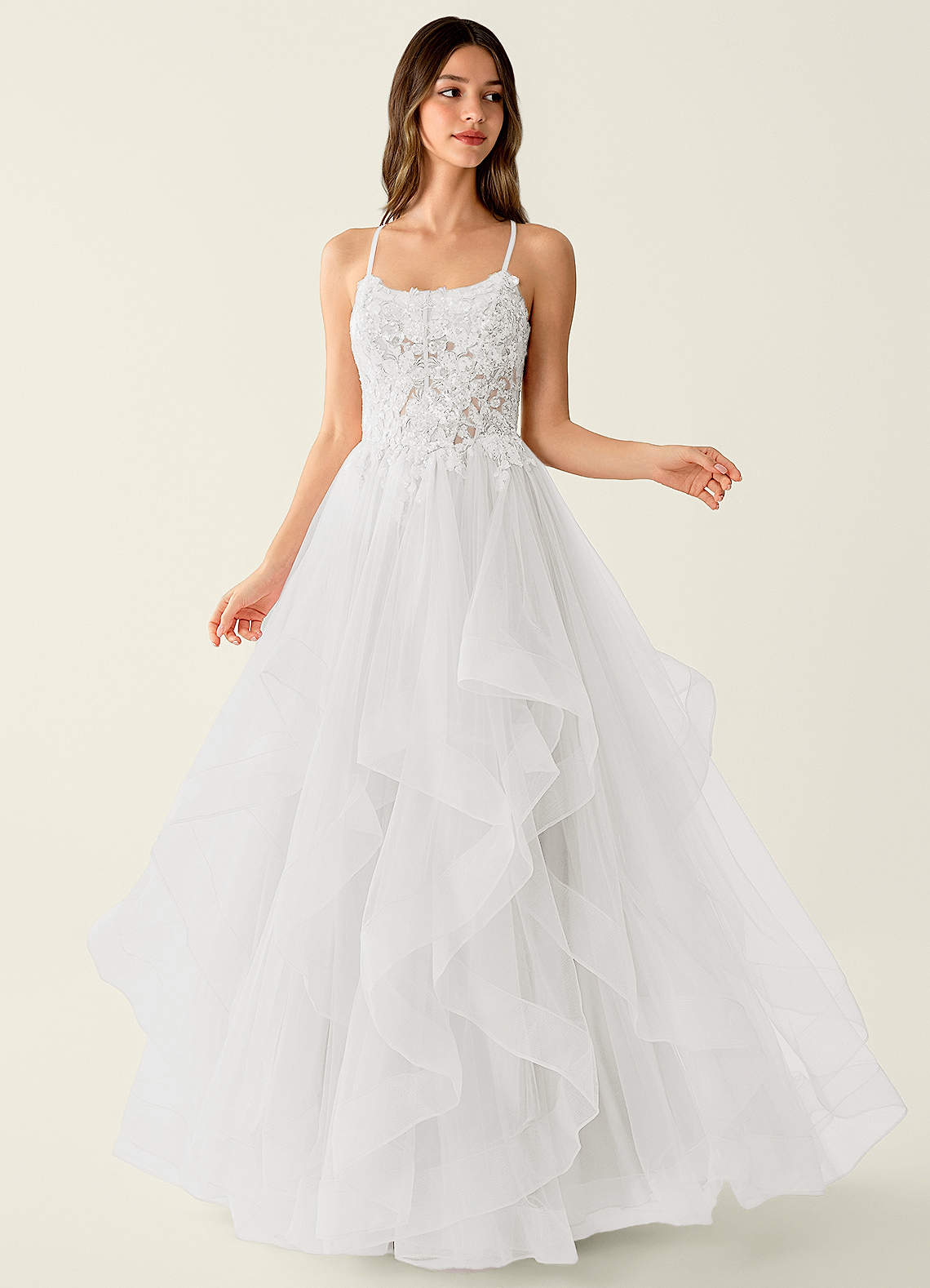 Mosaic A-Line V-Neck Tulle Evening Dress in black