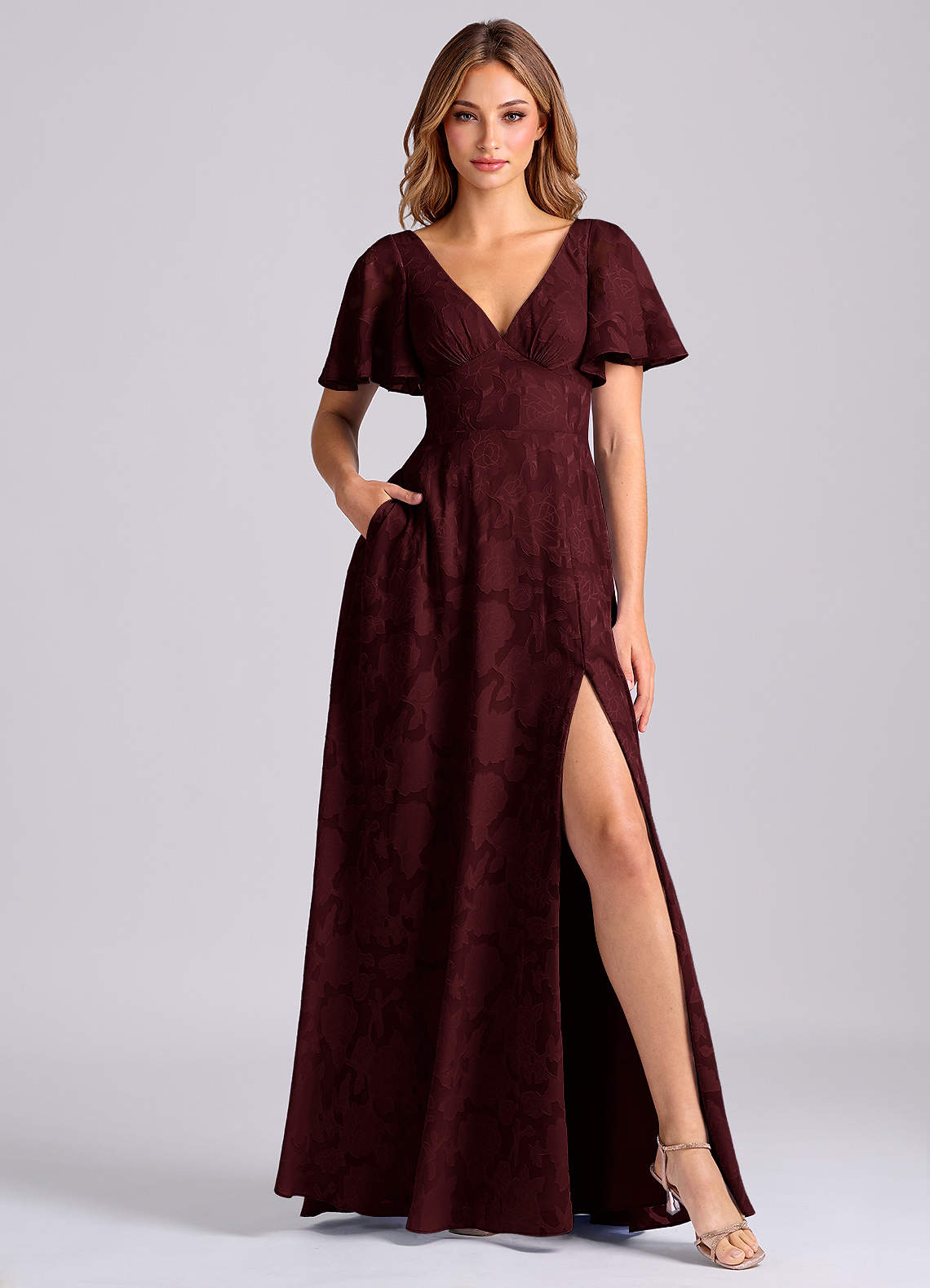 Kimber A-Line V-Neck Floral Burnout Bridesmaid Dress
