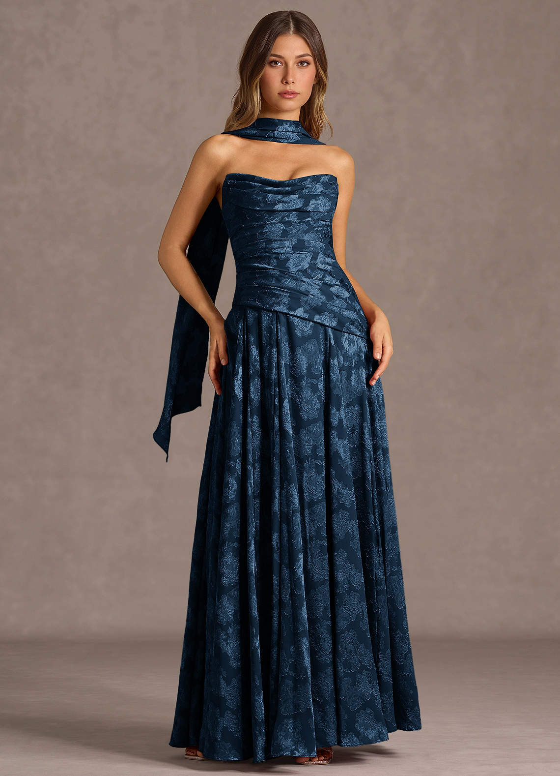 Gabriela A-Line Corset Fil Coupé Wedding Guest Dress in Navy