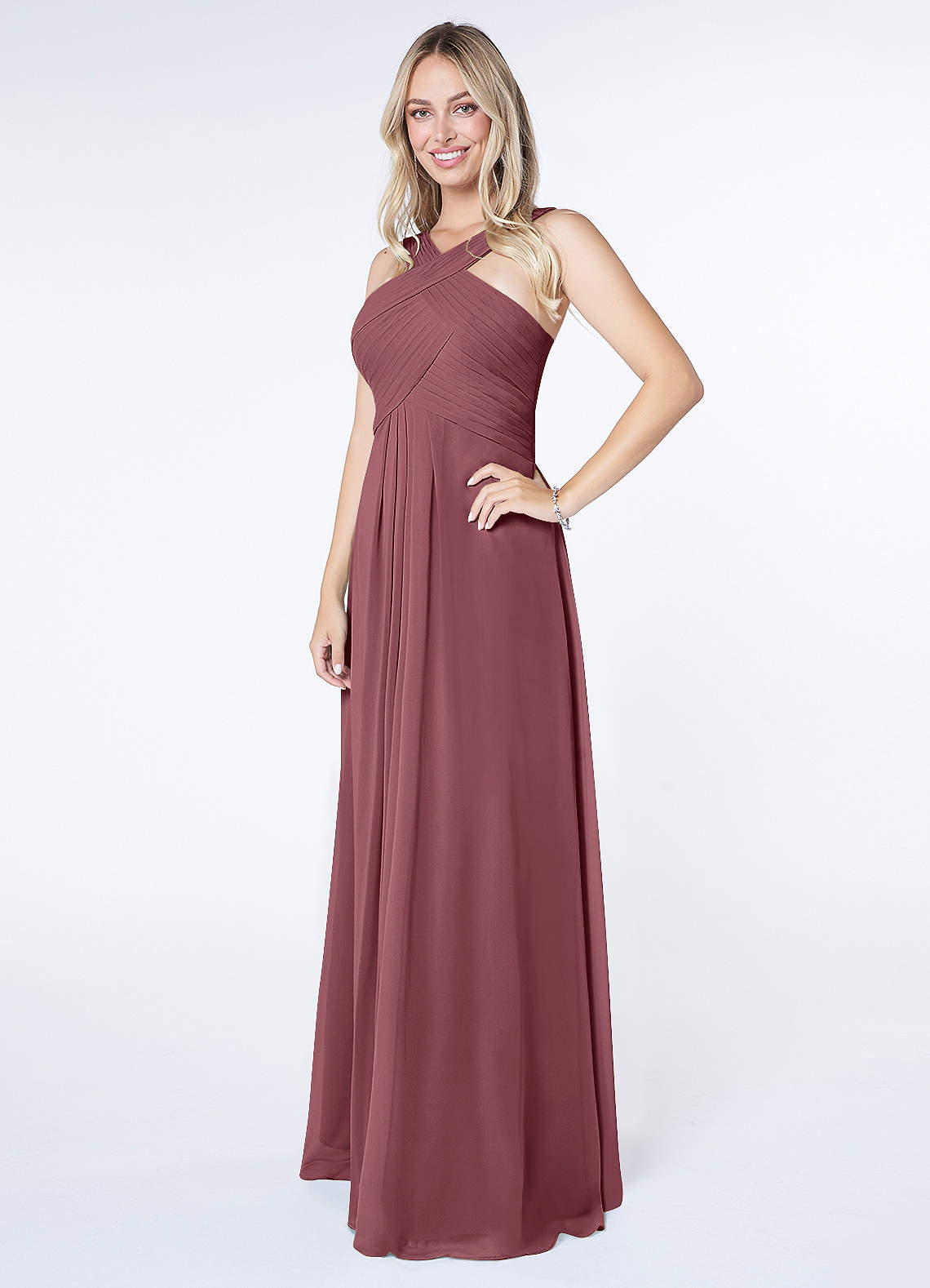 Kaleigh A-Line Halter Chiffon Bridesmaid Dress in Desert Rose