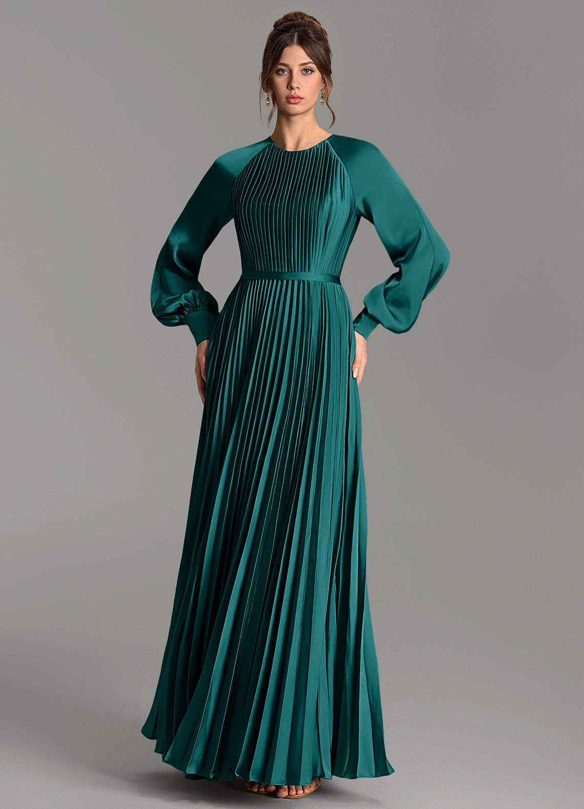 Grayson A-Line Scoop-Neck Stretch Satin Bridesmaid Dress in Peacock