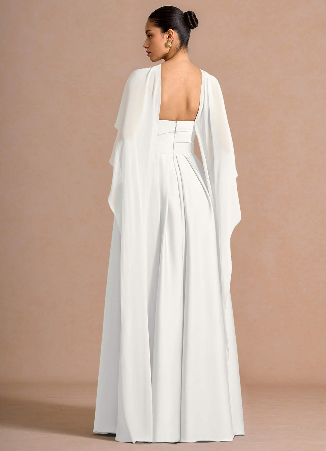 Nancy A-Line V-Neck Stretch Satin and Chiffon Evening Dress in White