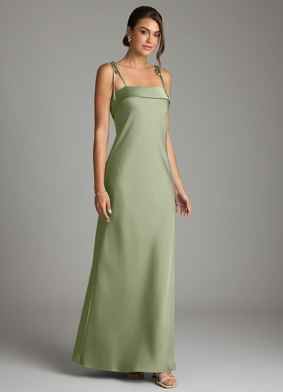 Ellia Sheath Straight-Neck Stretch Satin Bridesmaid Dress in Pistachio