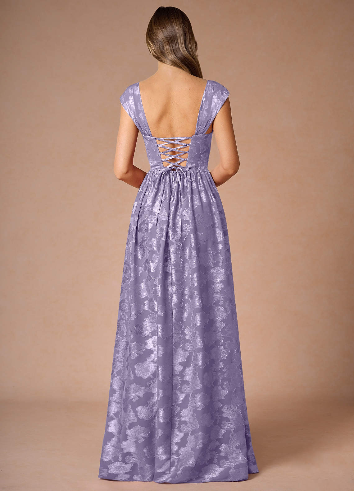 Hazel A-Line Cowl-Neck Fil Coupé Wedding Guest Dress in Lilac