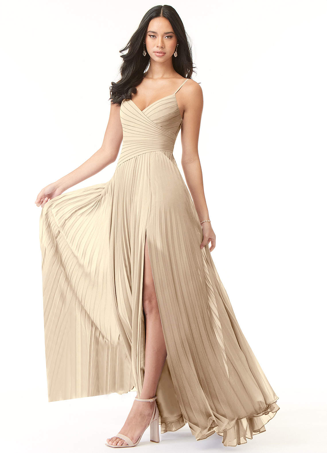 Vini A-Line V-Neck Chiffon Bridesmaid Dress in Champagne