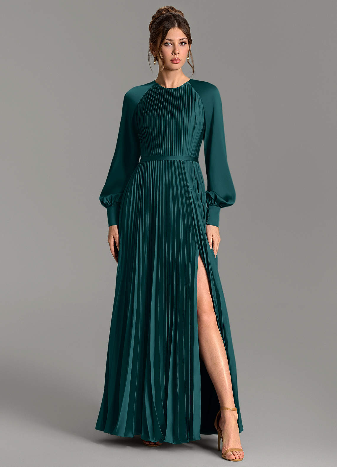Grayson A-Line Scoop-Neck Stretch Satin Bridesmaid Dress in Pine