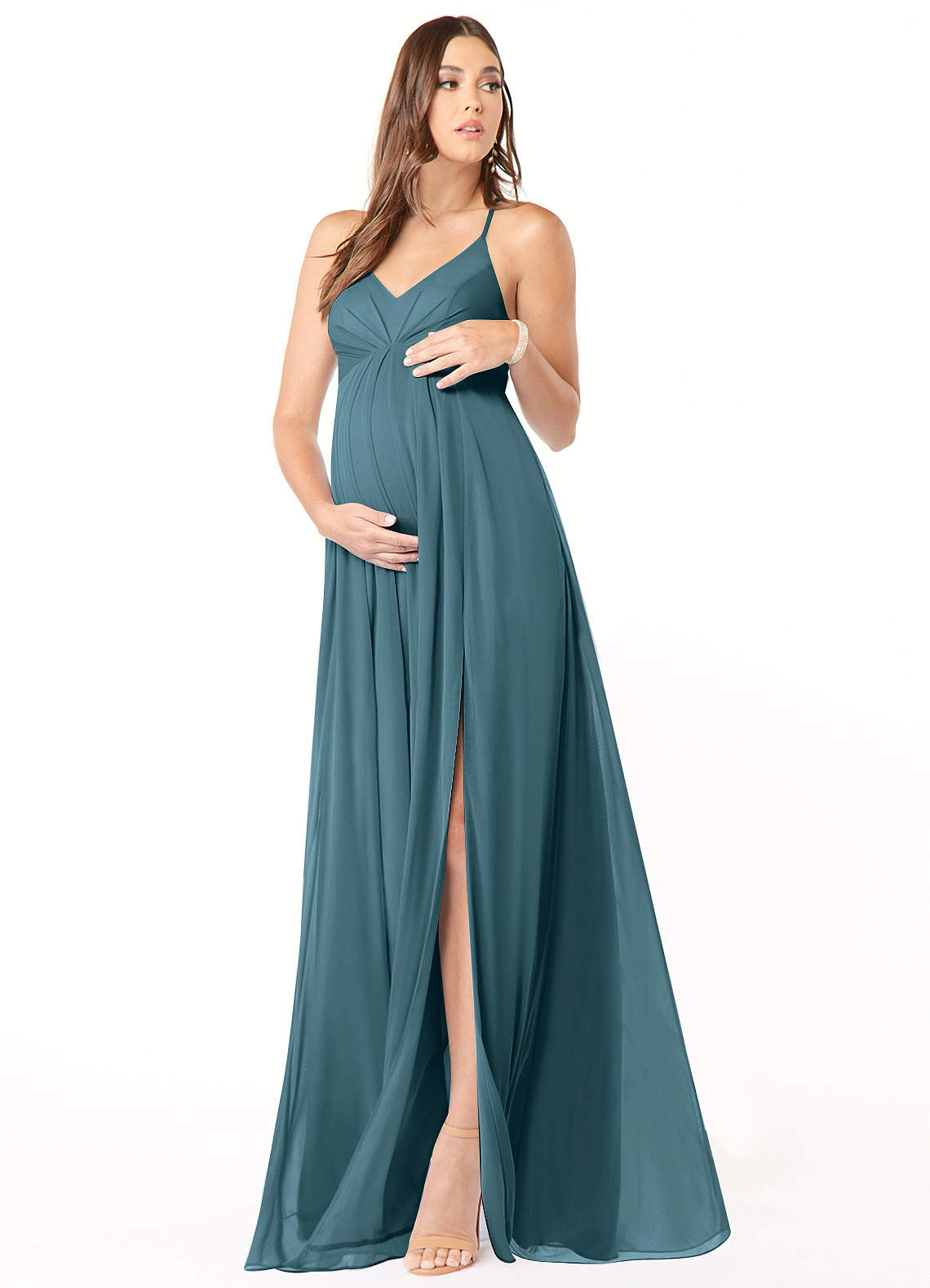 Annabelle A-Line V-Neck Mesh Bridesmaid Dress in Bermuda