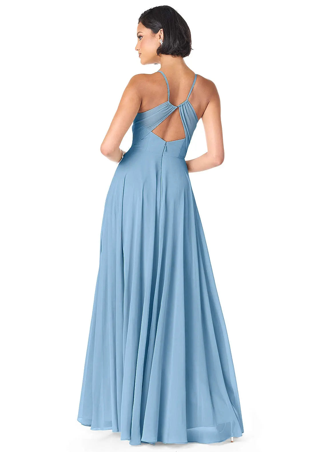 Avelina A-Line V-Neck Chiffon Bridesmaid Dress in Steel Blue