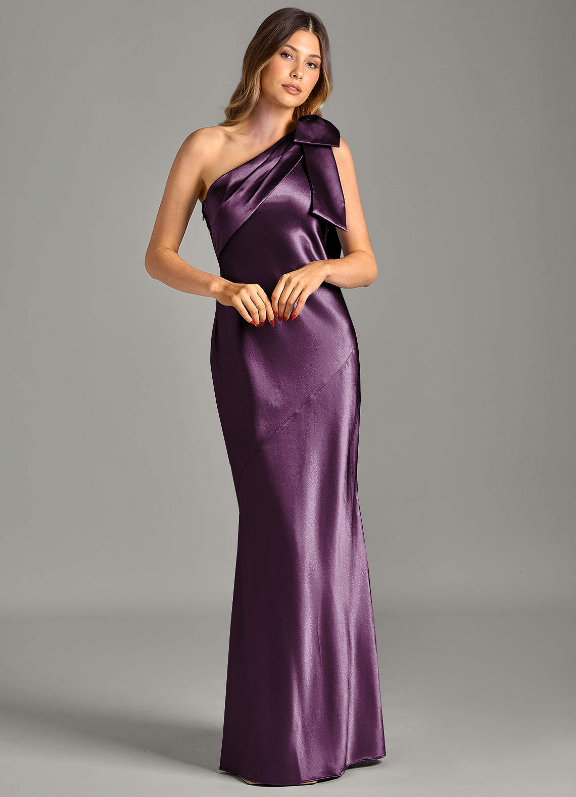 Yuanna Mermaid One-Shoulder Metallic Satin Bridesmaid Dress in Plum