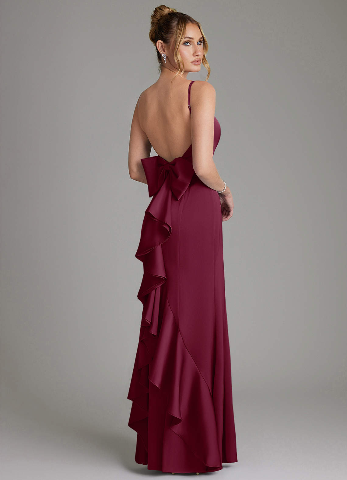 Zherra Mermaid Scoop-Neck Stretch Satin Bridesmaid Dress in Mulberry