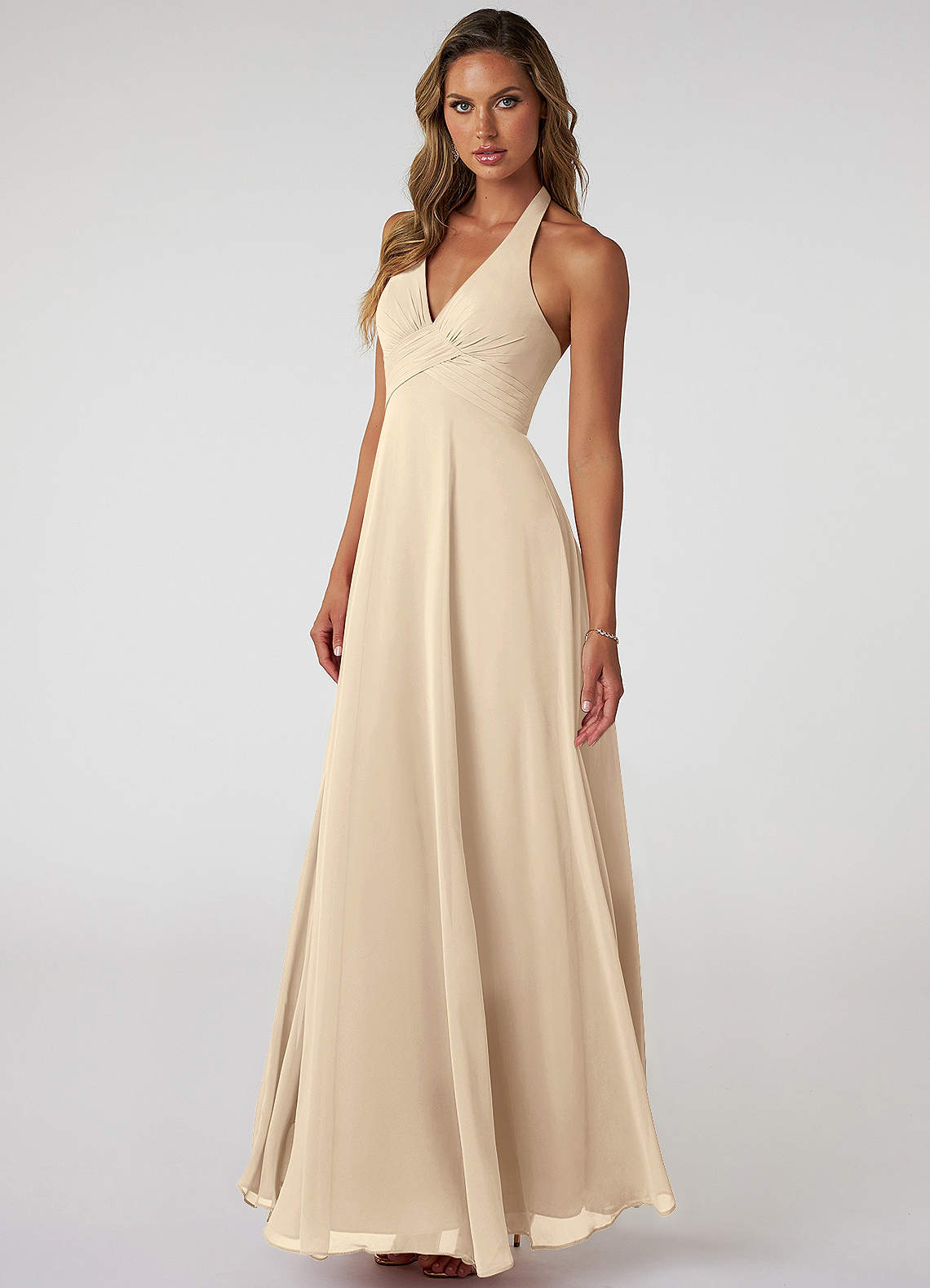 Tessie A-Line V-Neck Chiffon Bridesmaid Dress in Champagne