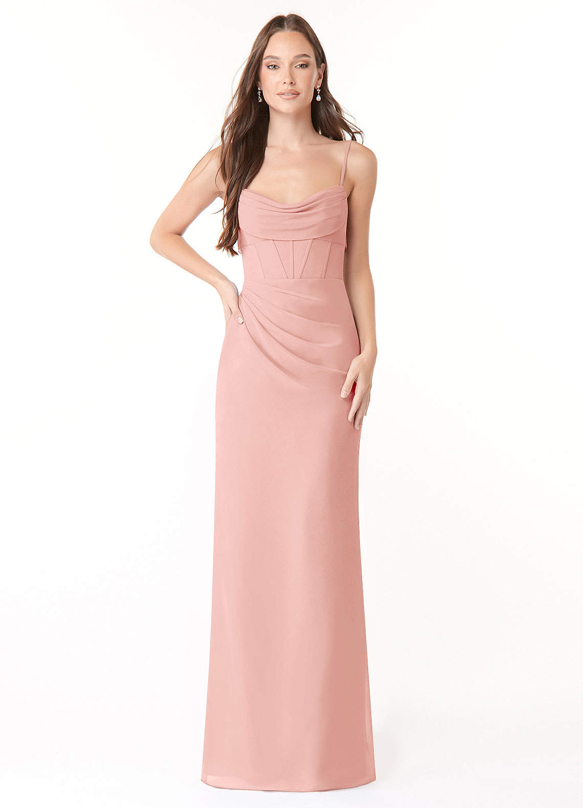 Mai Sheath Cowl-Neck Chiffon Bridesmaid Dress in Rosette