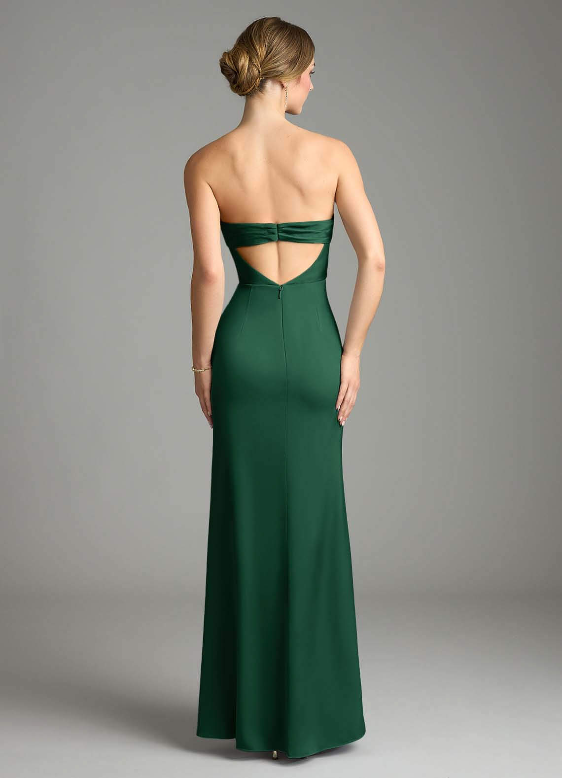 Leonis Mermaid Cowl-Neck Stretch Satin Bridesmaid Dress in Dark Green