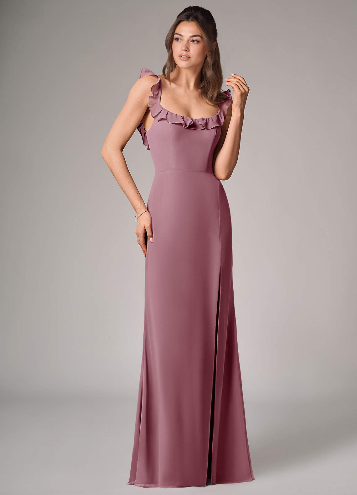 Callie Mermaid Scoop-Neck Chiffon Bridesmaid Dress in Vintage Mauve