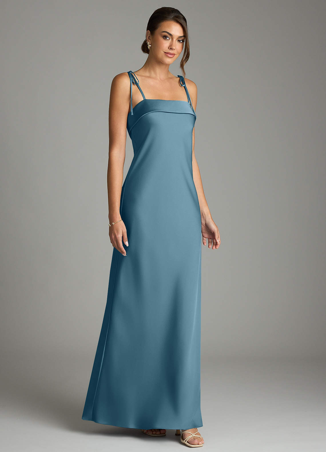 Ellia Sheath Straight-Neck Stretch Satin Bridesmaid Dress in Bermuda