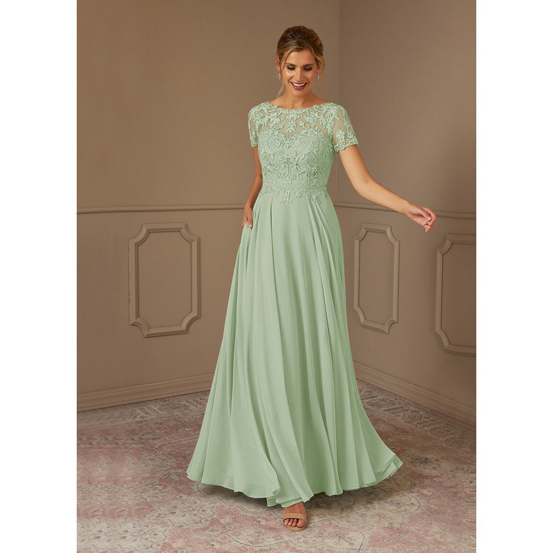 Adina A-Line Boat-Neck Chiffon Mother of the Bride Dress in Dusty Sage - photo 1