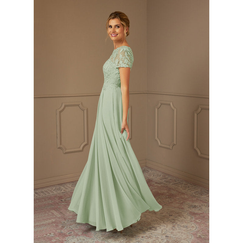 Adina A-Line Boat-Neck Chiffon Mother of the Bride Dress in Dusty Sage - photo 3