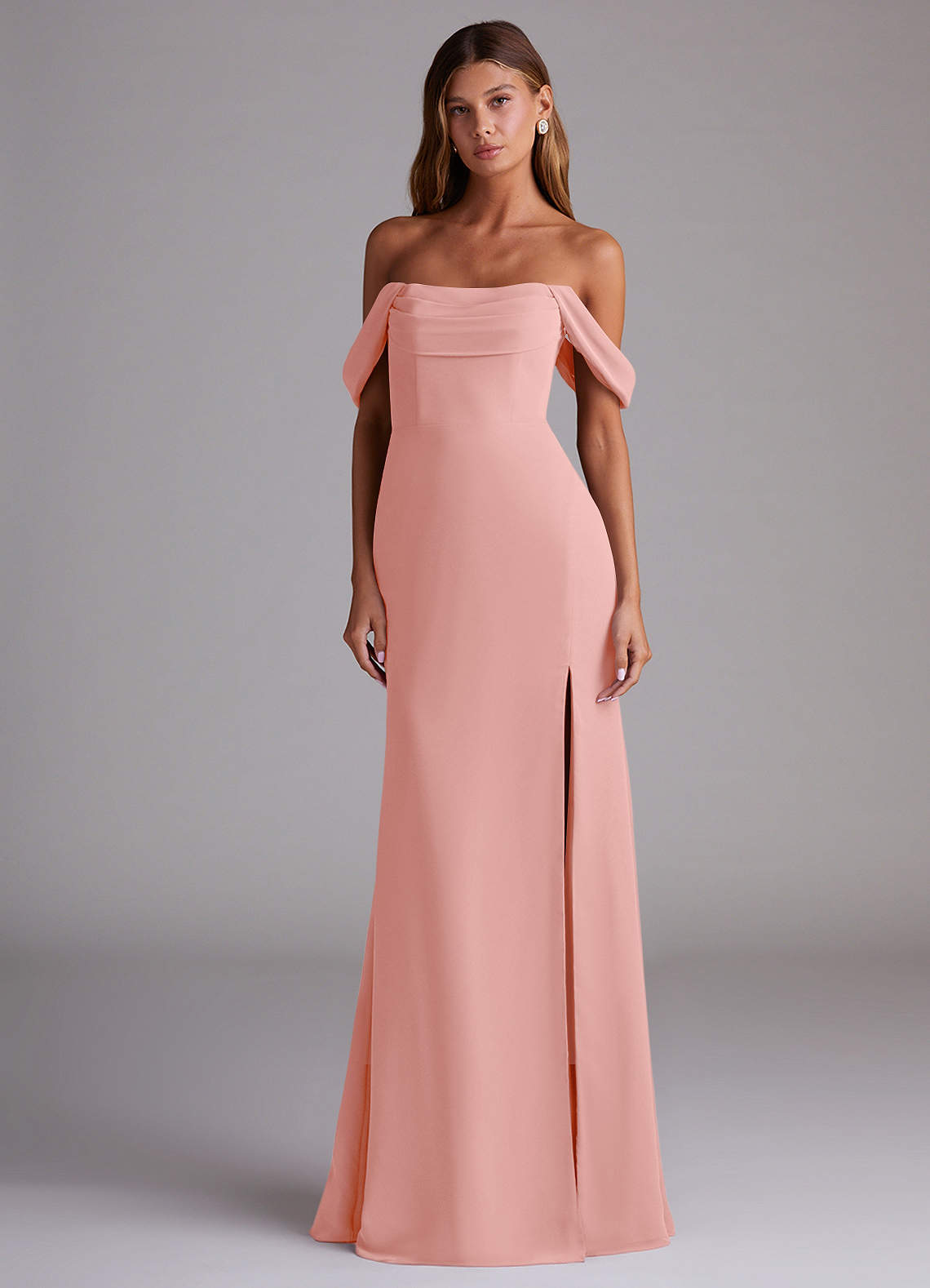 Saige A-Line Off-the-Shoulder Chiffon Bridesmaid Dress in Rosette