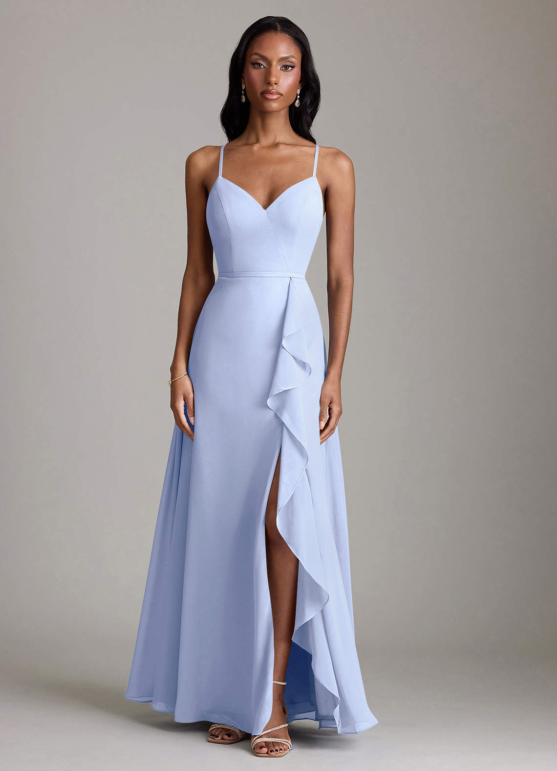 Naeem A-Line V-Neck Chiffon Bridesmaid Dress in Ice