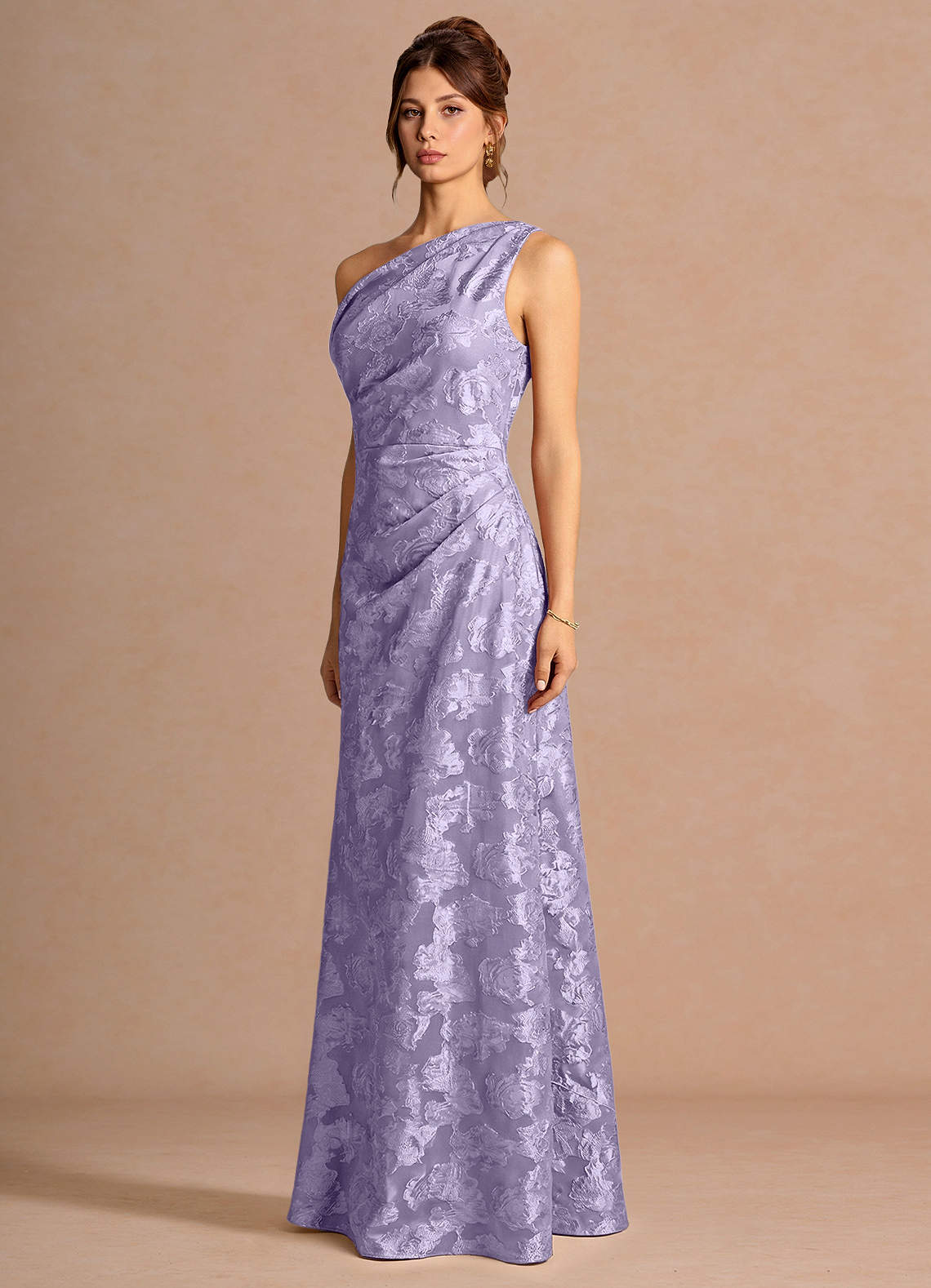 Kismet Mermaid One-Shoulder Fil Coupé Wedding Guest Dress in Lilac