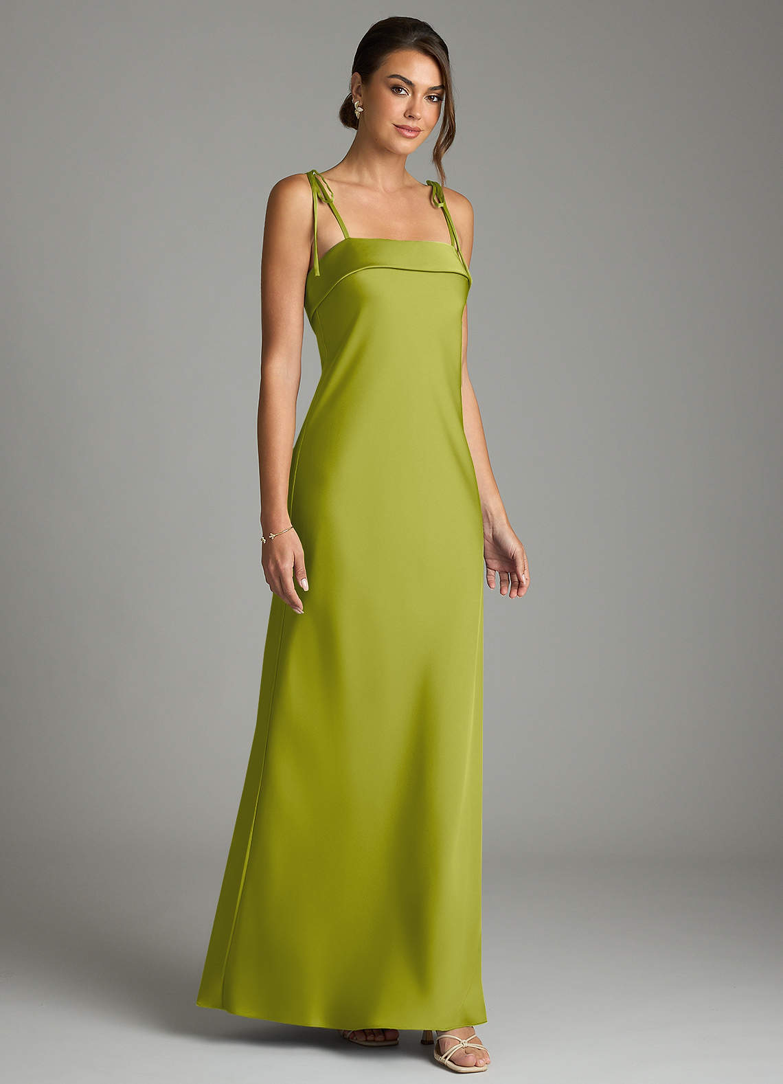 Ellia Sheath Straight-Neck Stretch Satin Bridesmaid Dress in Lemongrass