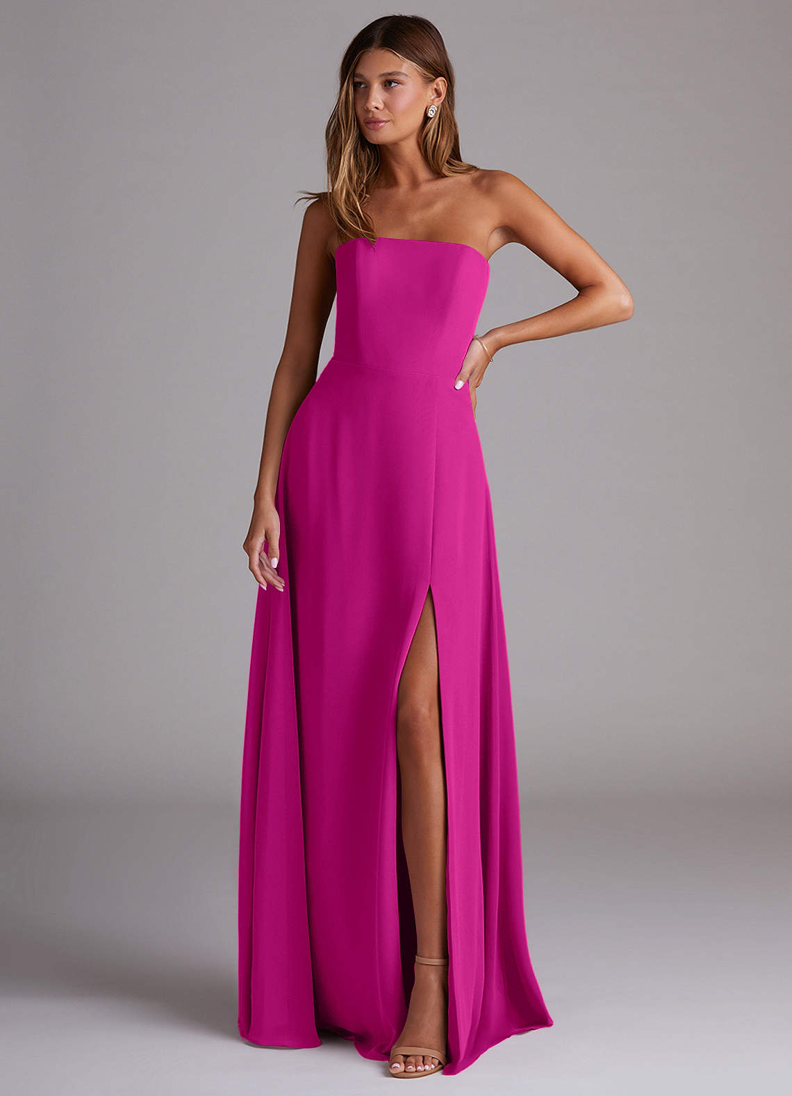 Wren A-Line Straight-Neck Chiffon Bridesmaid Dress in Fuchsia