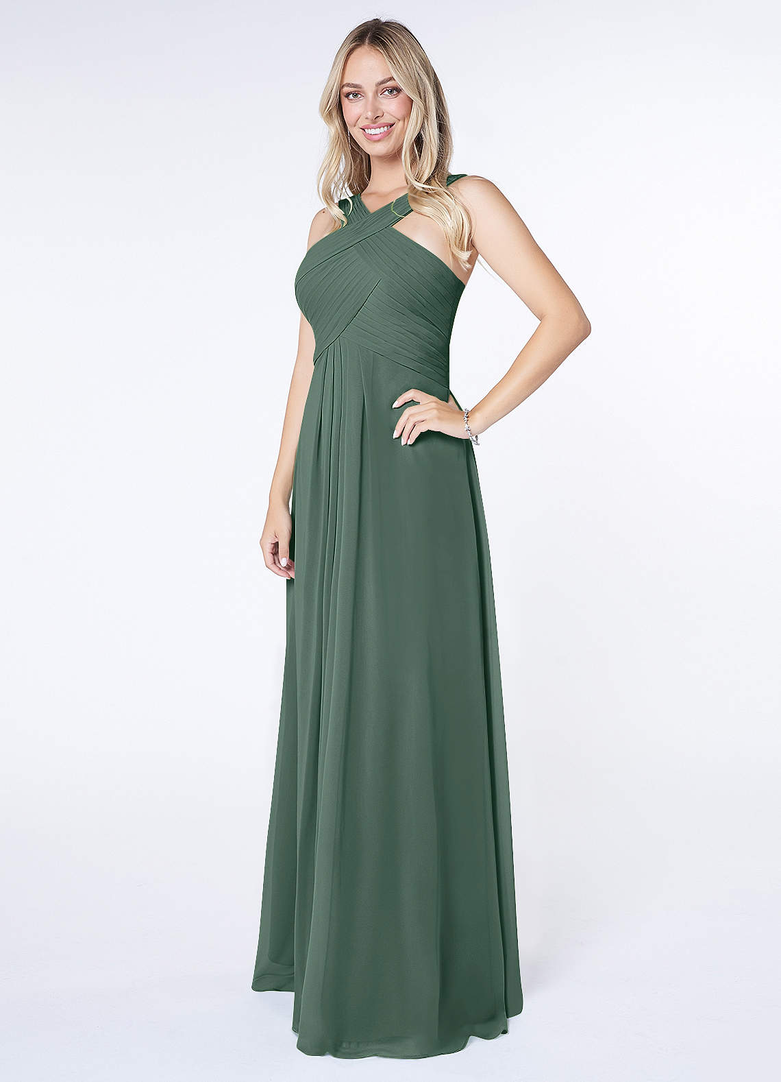 Kaleigh A-Line Halter Chiffon Bridesmaid Dress in Sea Moss