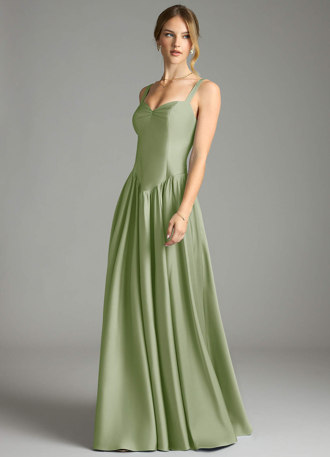 Evadina A-Line Sweetheart Stretch Satin Bridesmaid Dress in Dusty Sage