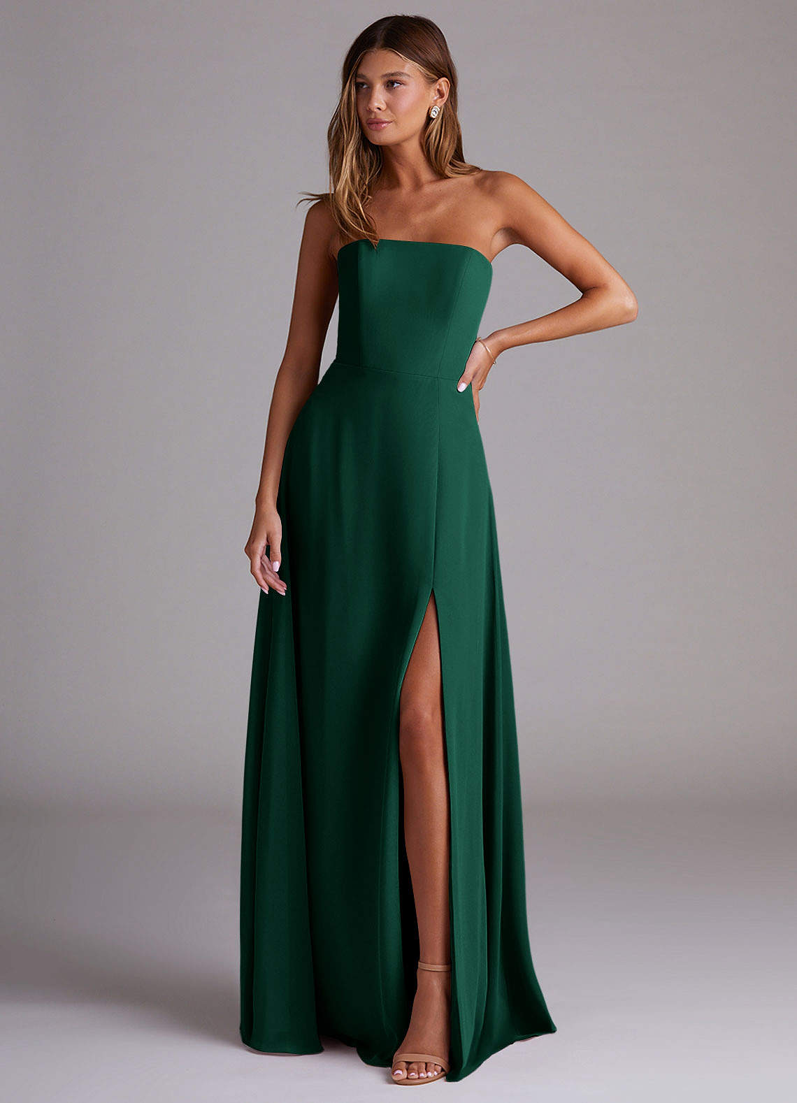 Wren A-Line Straight-Neck Chiffon Bridesmaid Dress in Emerald