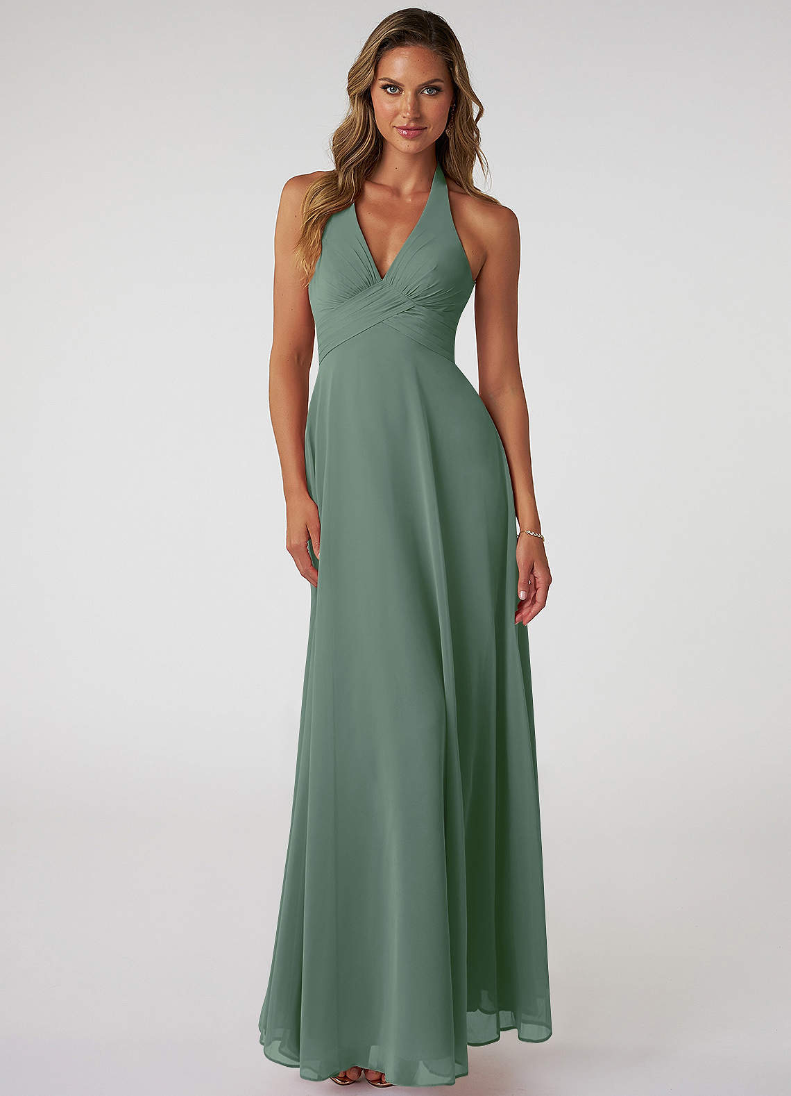 Tessie A-Line V-Neck Chiffon Bridesmaid Dress in Eucalyptus