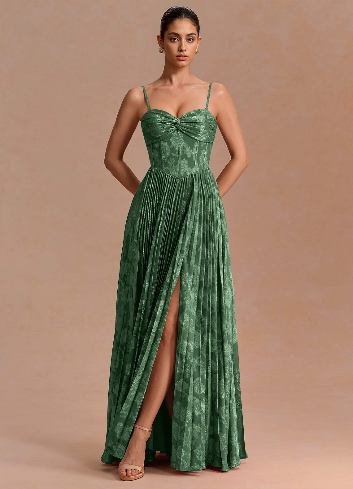 Delfina A-Line Twisted-Bust Fil Coupé Evening Dress in Lilac