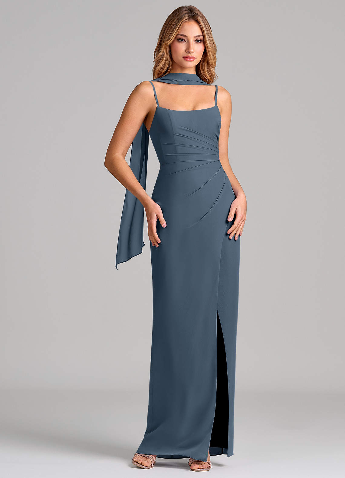 Calandra Sheath Scoop-Neck Chiffon Bridesmaid Dress in Neptune