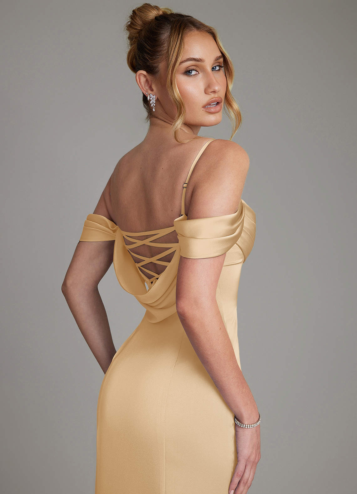 Nira Mermaid Sweetheart Stretch Satin Bridesmaid Dress in Gold