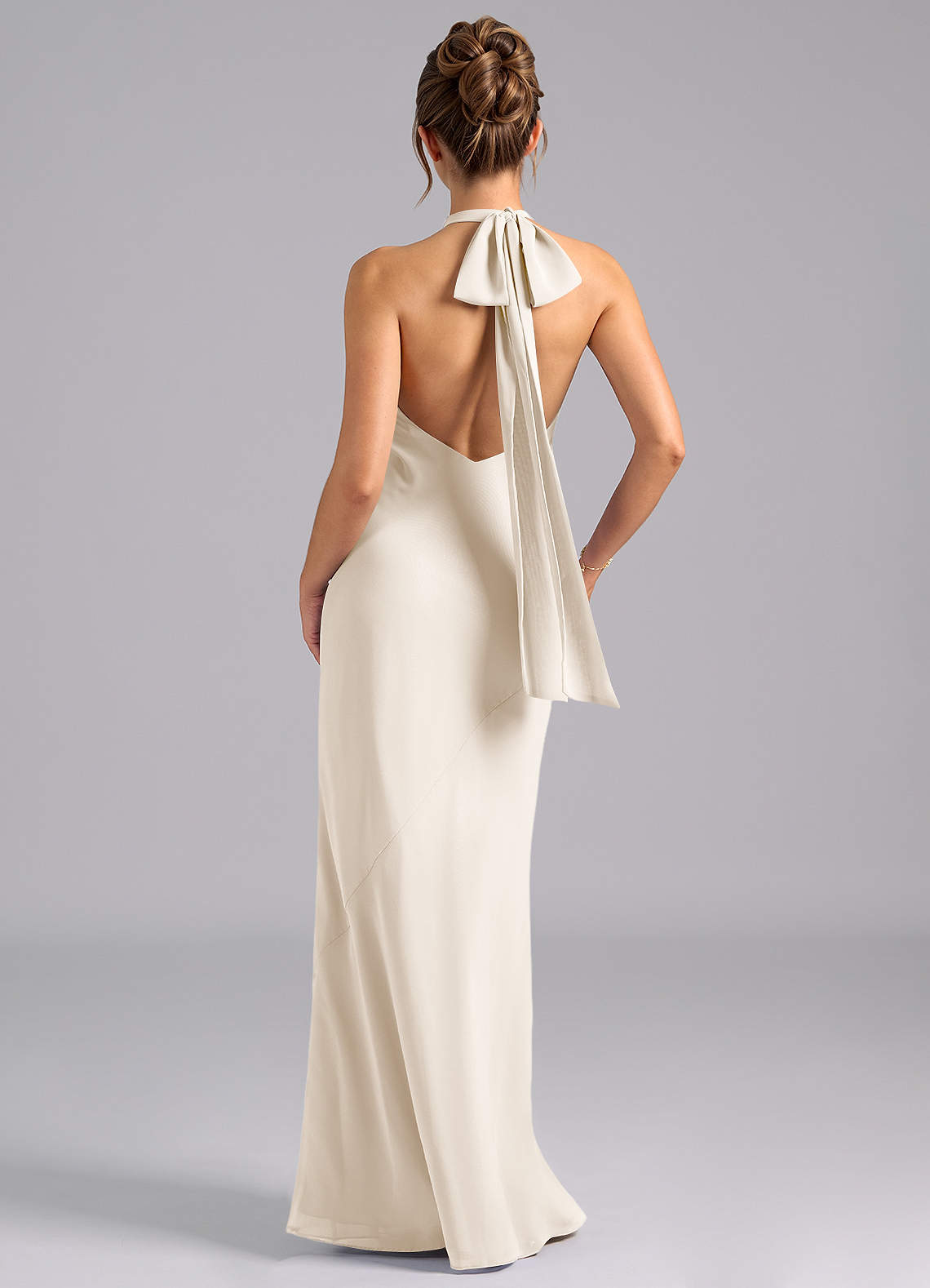 Velli Mermaid Halter Chiffon Bridesmaid Dress in White Alabaster