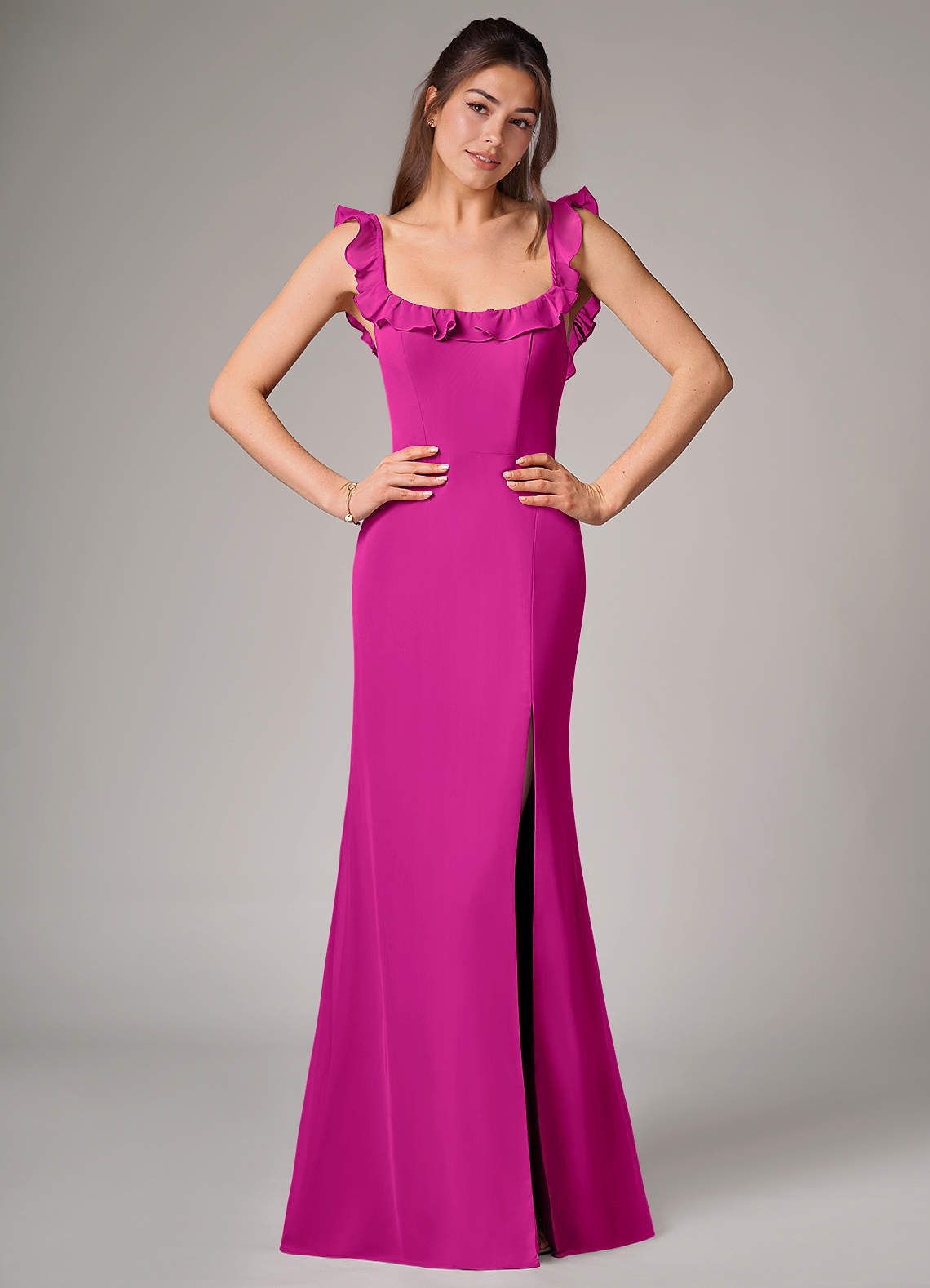 Callie Mermaid Scoop-Neck Chiffon Bridesmaid Dress in Fuchsia
