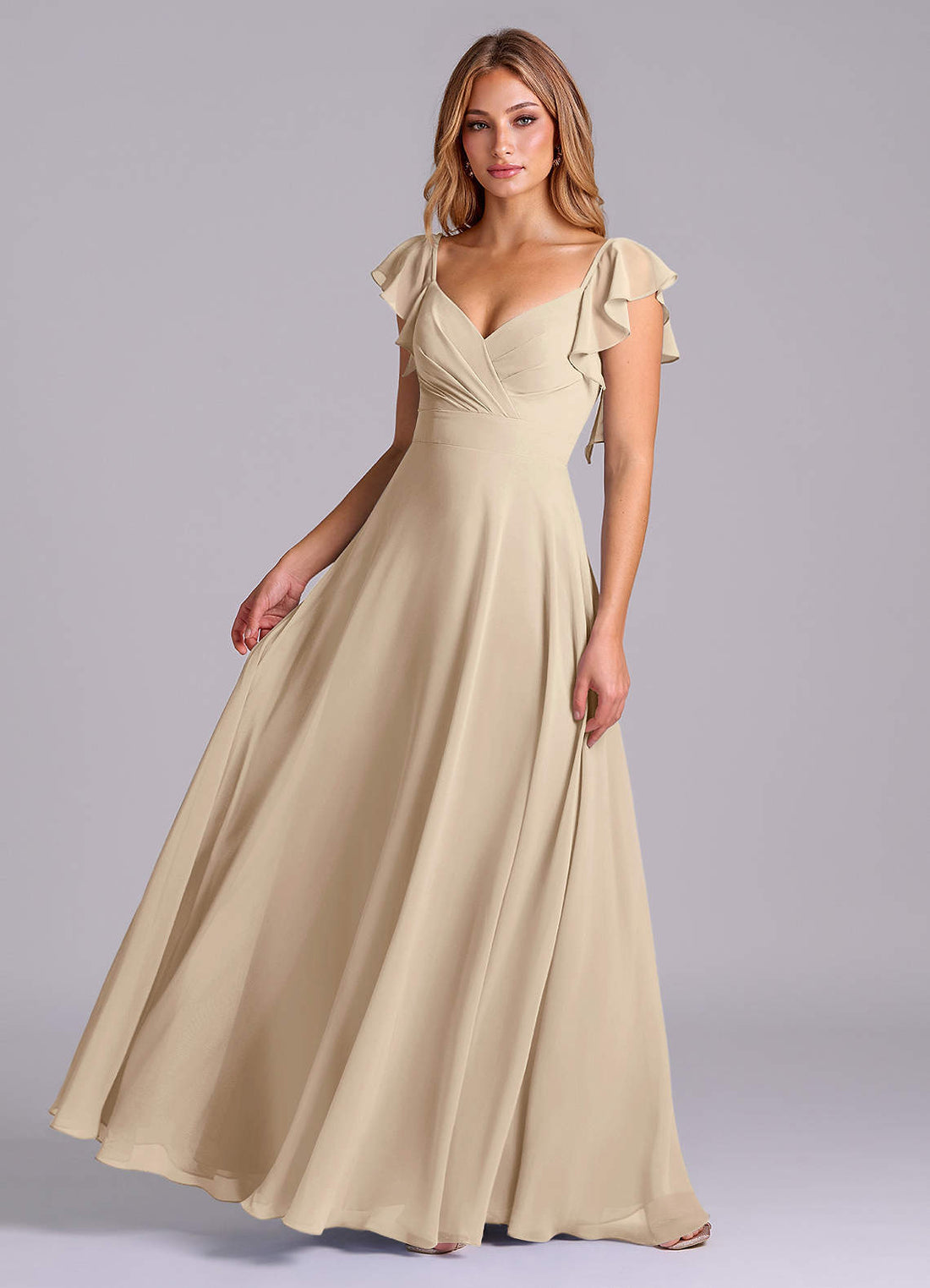 Leilani A-Line V-Neck Chiffon Bridesmaid Dress in Champagne