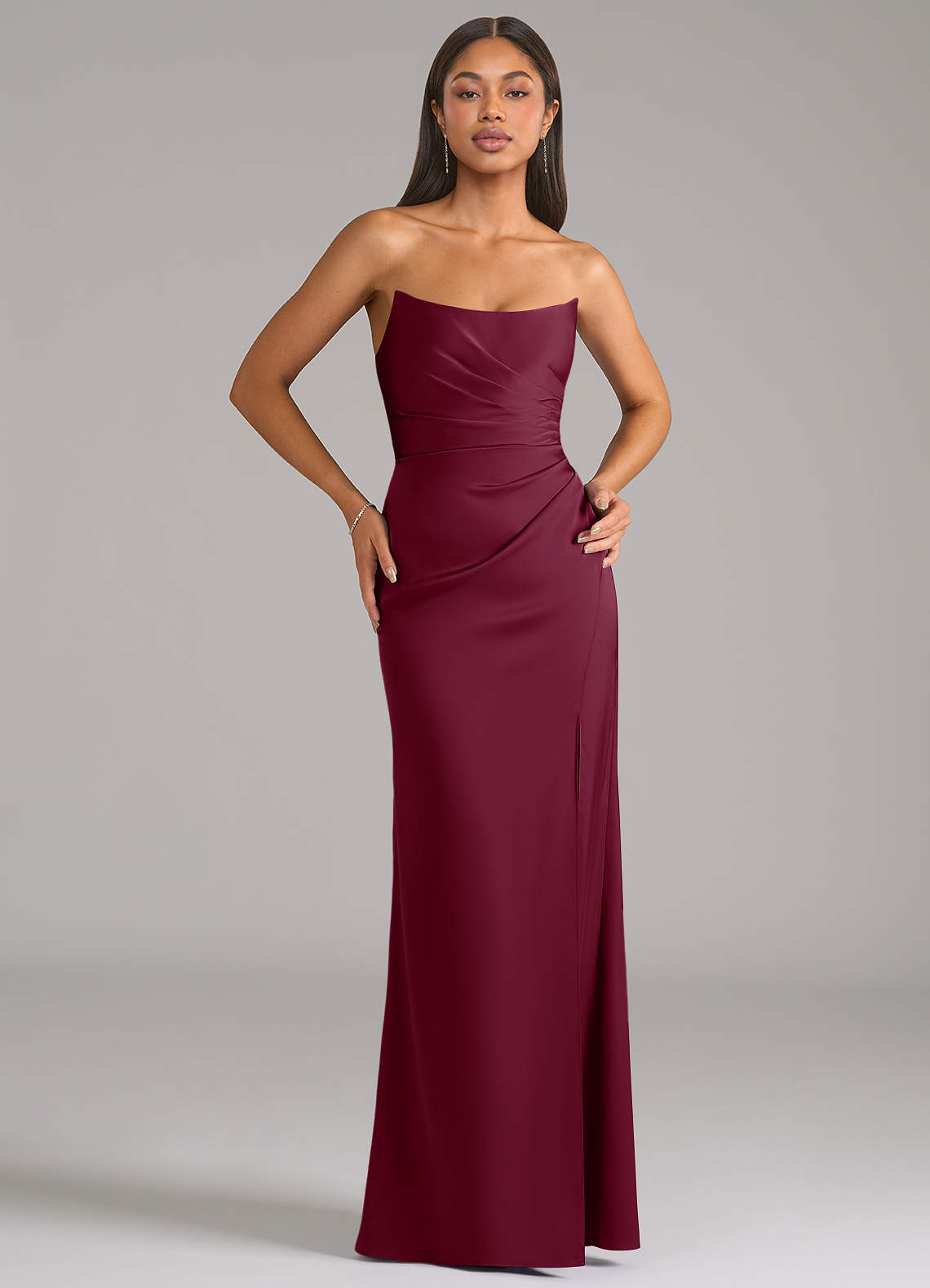 Marla Sheath Strapless Stretch Satin Bridesmaid Dress in Mulberry