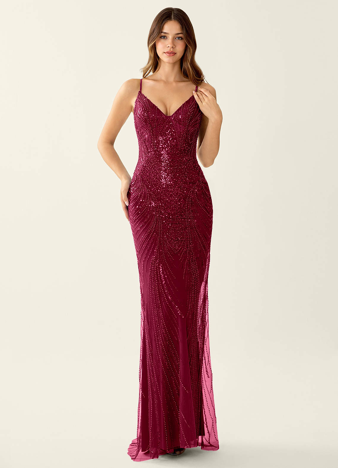 Magnolia Mermaid Beaded Sequined Stretch Mesh Evening Dress in black