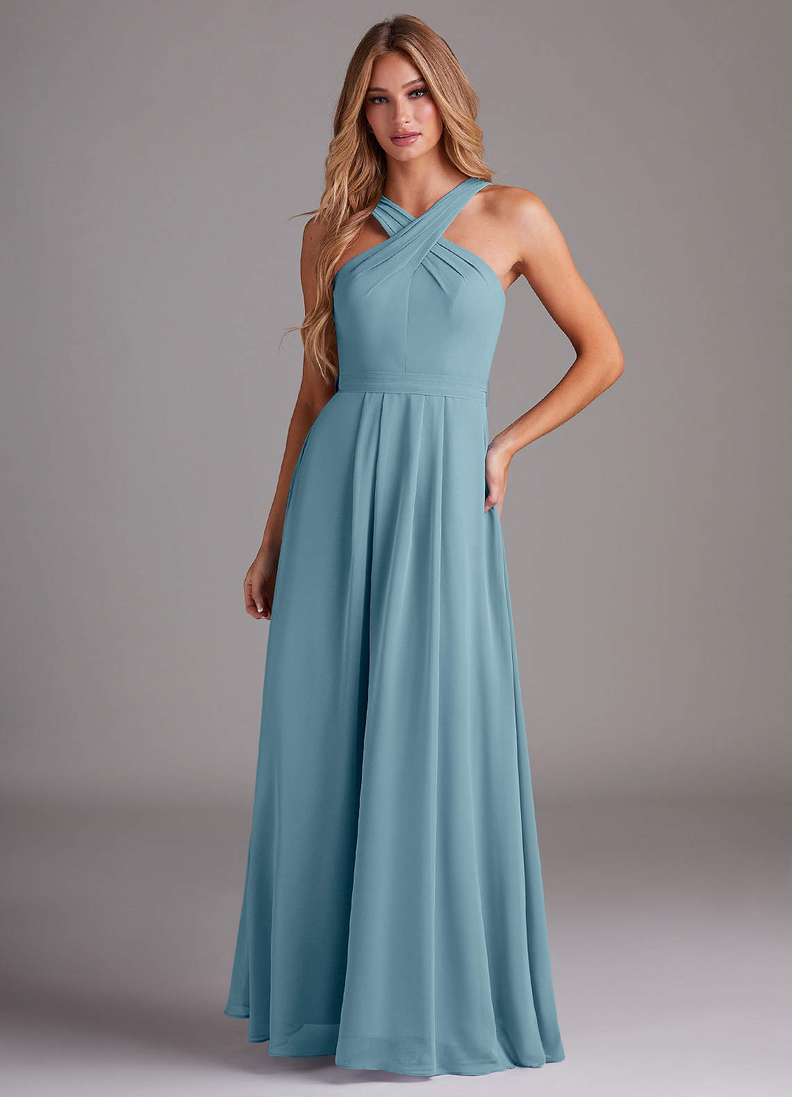 Dixie A-Line Halter Chiffon Bridesmaid Dress in Moody Blue