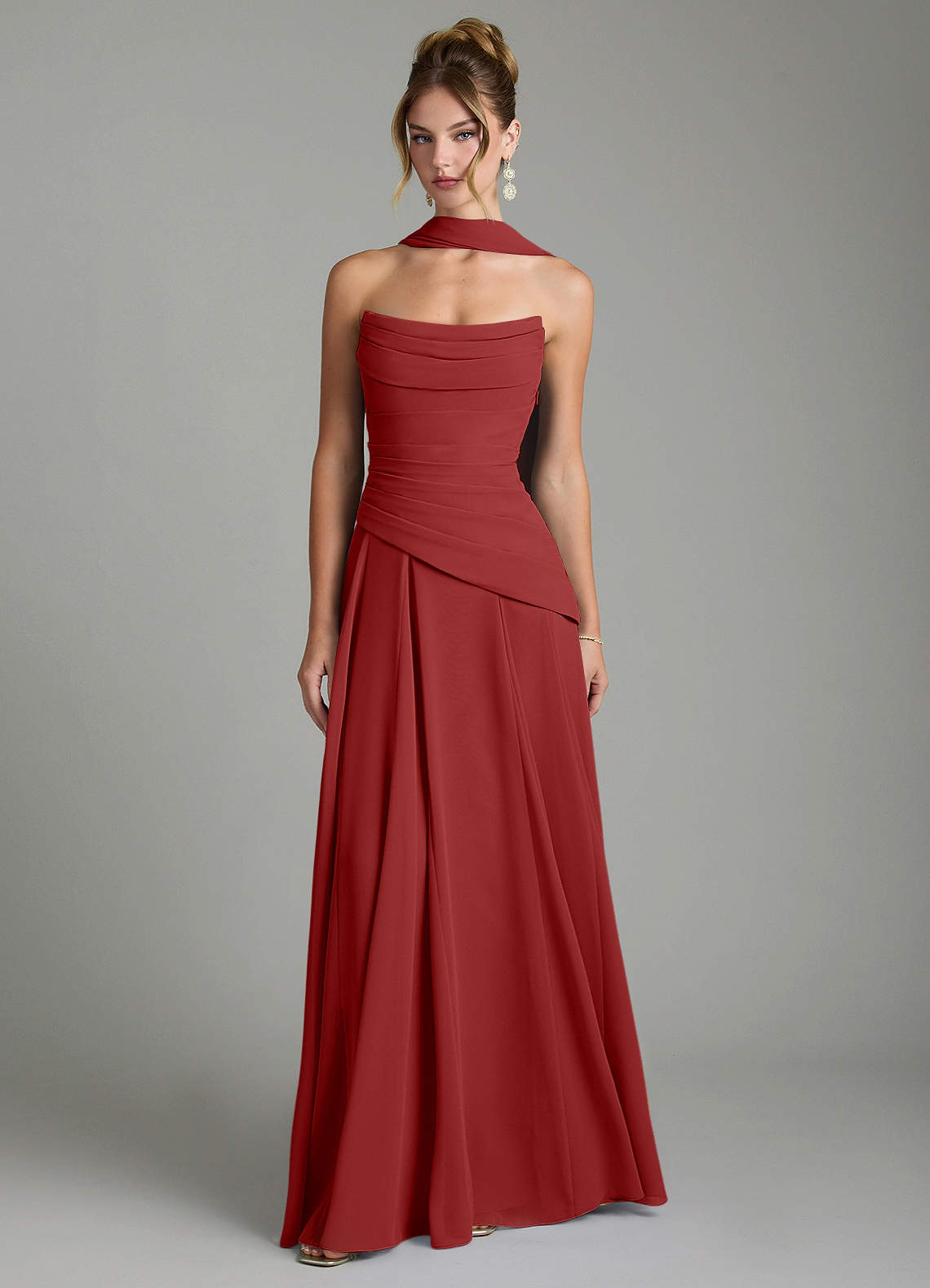 Gabriela A-Line Cowl-Neck Chiffon Bridesmaid Dress in Rust