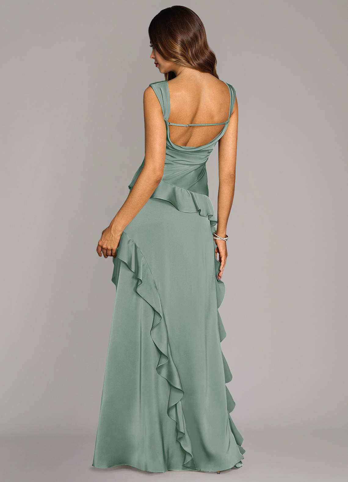 Sloane A-Line Sweetheart Stretch Satin Bridesmaid Dress in Silver Sage
