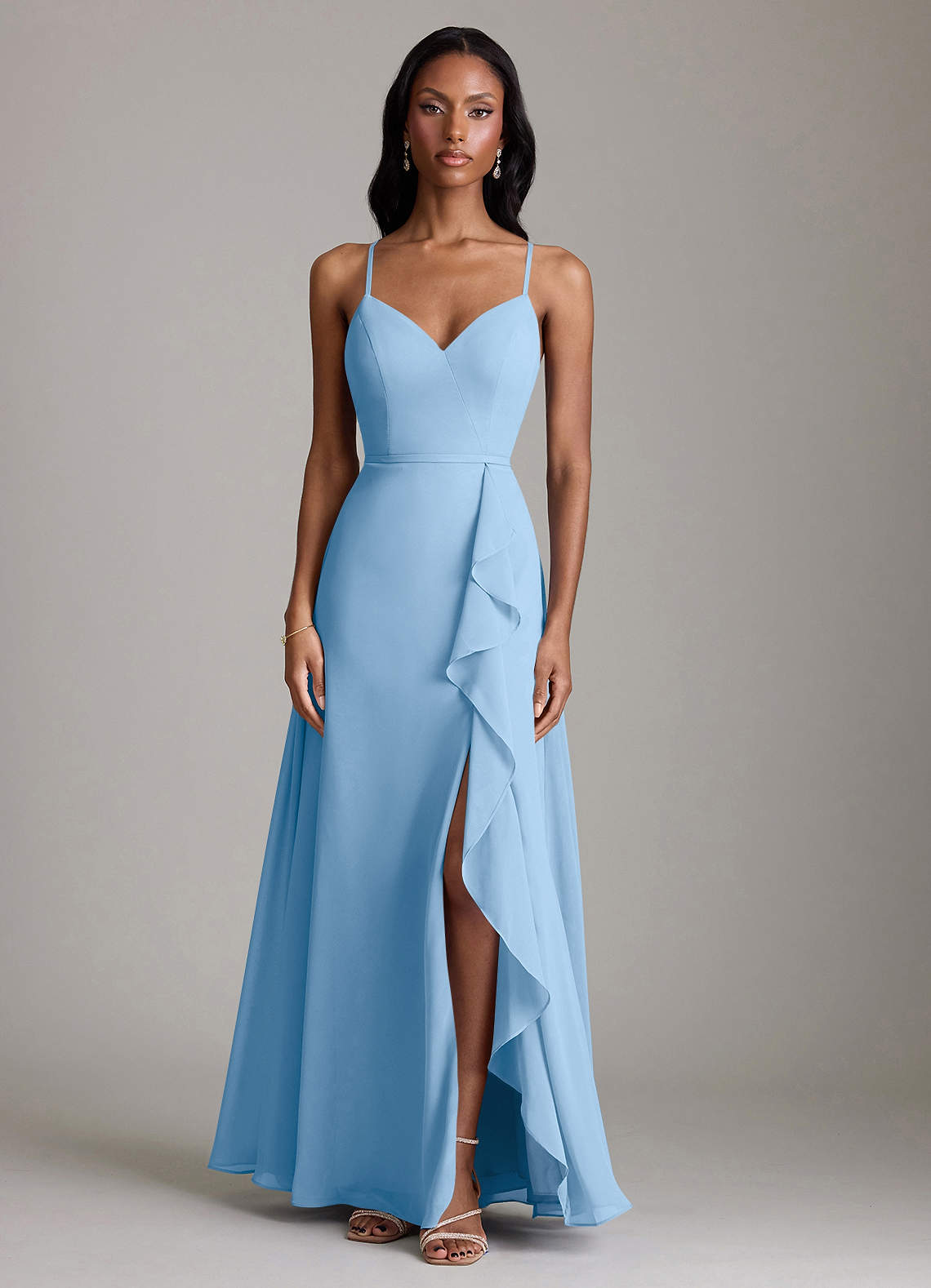 Naeem A-Line V-Neck Chiffon Bridesmaid Dress in Powder Blue