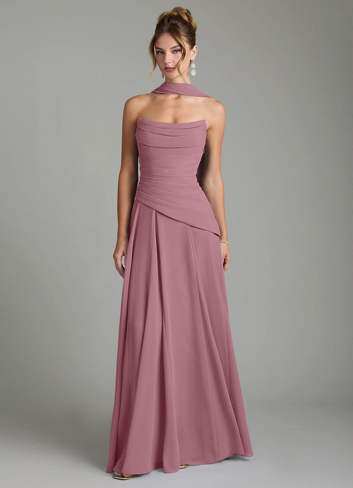 Gabriela A-Line Cowl-Neck Chiffon Bridesmaid Dress in Vintage Mauve