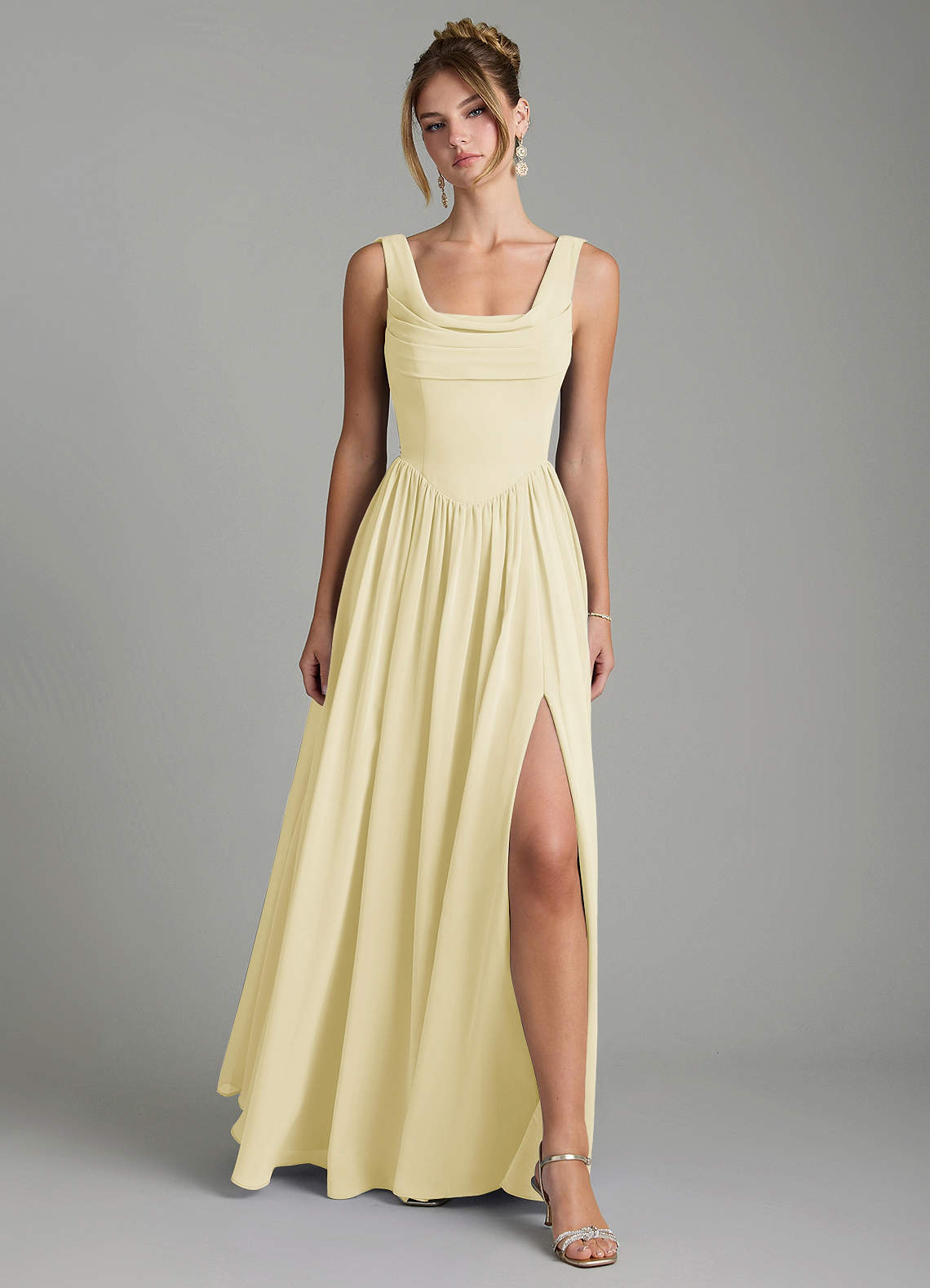 Novi A-Line Square-Neck Chiffon Bridesmaid Dress in Lemon Sorbet